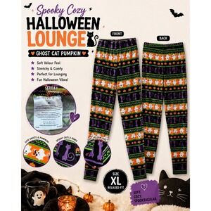Serra Leggings Black Halloween Print Womens XL Plush Velour Lounge Pants Cozy